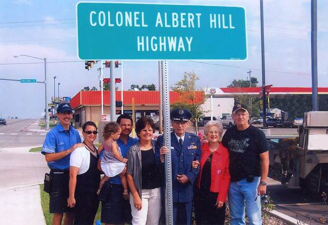 L-R: Mr. and Mrs. Joey Hoffman, grandson; Kelly and Staci Hoffman, holding Emma, grandson; Sue Hoffman, daughter; Albert and Gene Hill; David Hoffman, son-in-law.  September 25, 2007