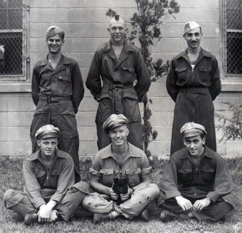 2nd Lt. John A. Corley Jr., Pilot; 2nd Lt. George D. McLaughlin, Co-Pilot; 2nd.Lt. Philip Sachs, Bombardier; Sgt. Mason M. Mandell, Radio Operator; Sgt. Chester J. Green, Engineer/Gunner; Sgt. Douglas D. Jackson, Tail Gunner