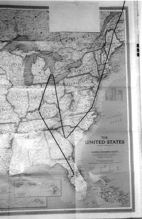 This is the road map of the 387th Bomb Group while in training and in preparation for overseas.
